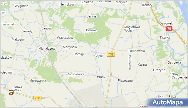 mapa Gąski gmina Warka, Gąski gmina Warka na mapie Targeo