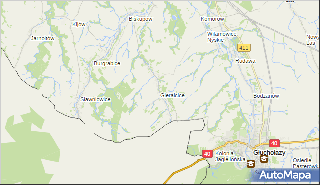 mapa Gierałcice gmina Głuchołazy, Gierałcice gmina Głuchołazy na mapie Targeo