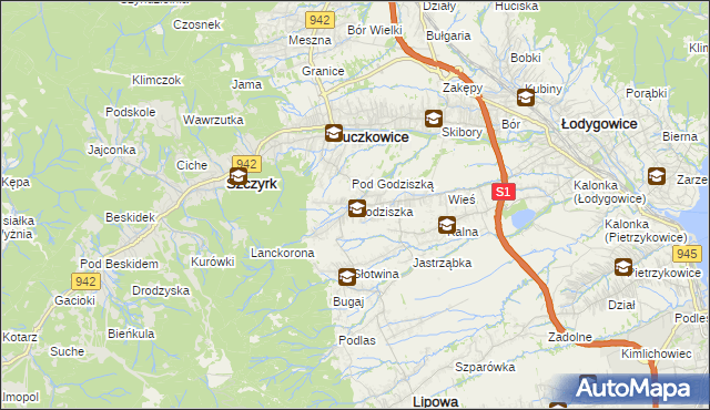 mapa Godziszka gmina Buczkowice, Godziszka gmina Buczkowice na mapie Targeo