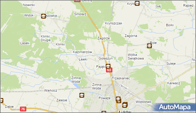 mapa Gołaszyn gmina Łuków, Gołaszyn gmina Łuków na mapie Targeo