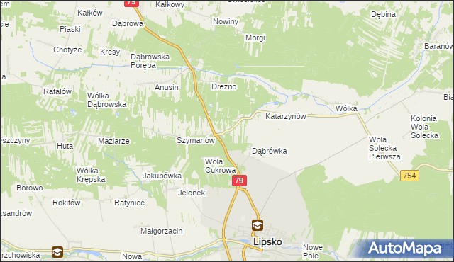 mapa Gołębiów gmina Lipsko, Gołębiów gmina Lipsko na mapie Targeo