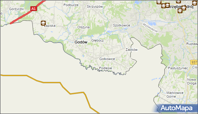 mapa Gołkowice gmina Godów, Gołkowice gmina Godów na mapie Targeo