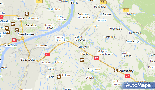 mapa Gorzyce powiat tarnobrzeski, Gorzyce powiat tarnobrzeski na mapie Targeo
