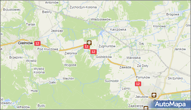 mapa Goździków gmina Gielniów, Goździków gmina Gielniów na mapie Targeo