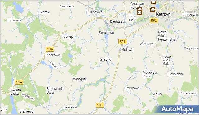 mapa Grabno gmina Kętrzyn, Grabno gmina Kętrzyn na mapie Targeo
