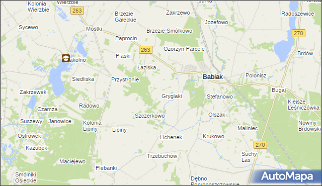 mapa Gryglaki, Gryglaki na mapie Targeo