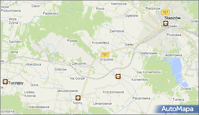mapa Grzybów gmina Staszów, Grzybów gmina Staszów na mapie Targeo
