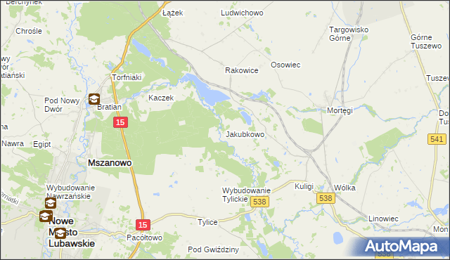 mapa Jakubkowo gmina Grodziczno, Jakubkowo gmina Grodziczno na mapie Targeo