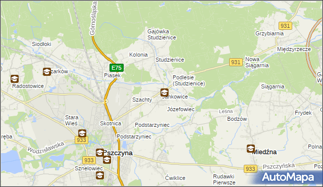 mapa Jankowice gmina Pszczyna, Jankowice gmina Pszczyna na mapie Targeo