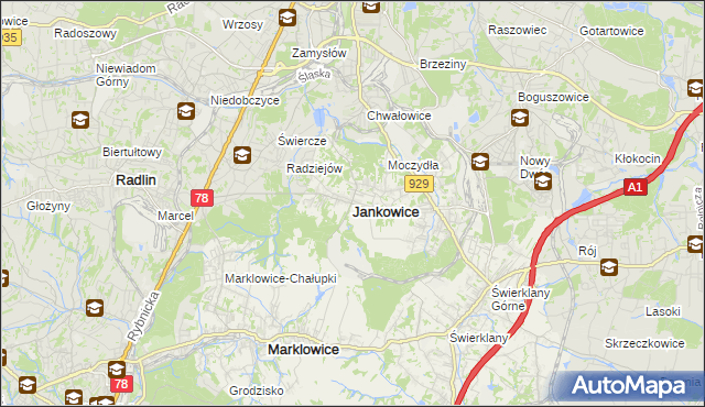 mapa Jankowice gmina Świerklany, Jankowice gmina Świerklany na mapie Targeo