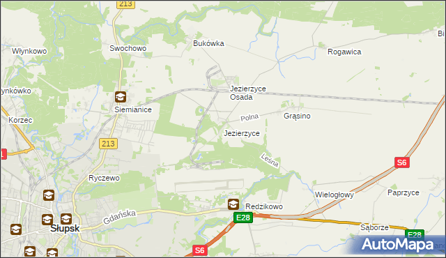 mapa Jezierzyce gmina Słupsk, Jezierzyce gmina Słupsk na mapie Targeo