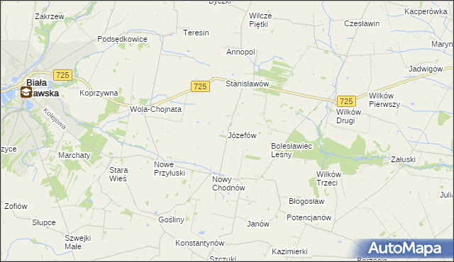 mapa Józefów gmina Biała Rawska, Józefów gmina Biała Rawska na mapie Targeo