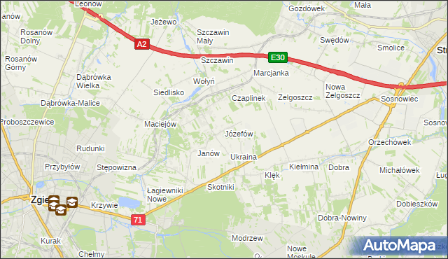 mapa Józefów gmina Zgierz, Józefów gmina Zgierz na mapie Targeo