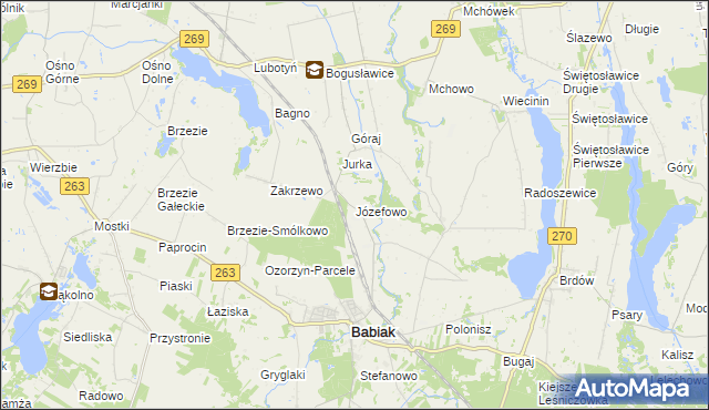 mapa Józefowo gmina Babiak, Józefowo gmina Babiak na mapie Targeo