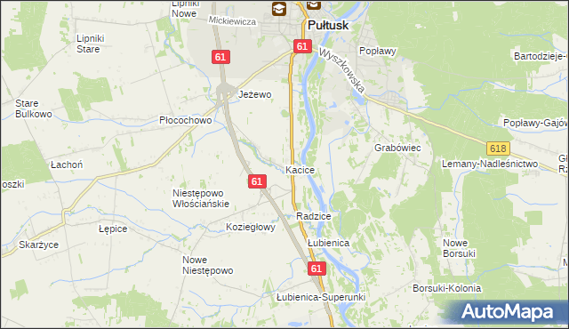 mapa Kacice gmina Pułtusk, Kacice gmina Pułtusk na mapie Targeo