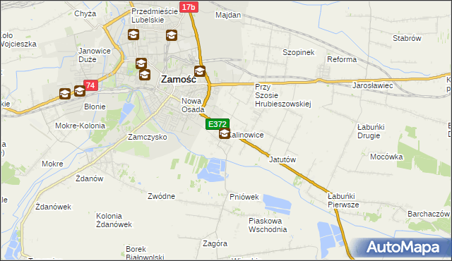 mapa Kalinowice gmina Zamość, Kalinowice gmina Zamość na mapie Targeo