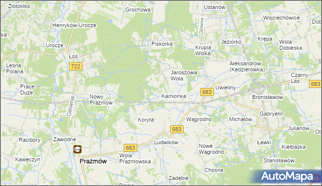 mapa Kamionka gmina Prażmów, Kamionka gmina Prażmów na mapie Targeo