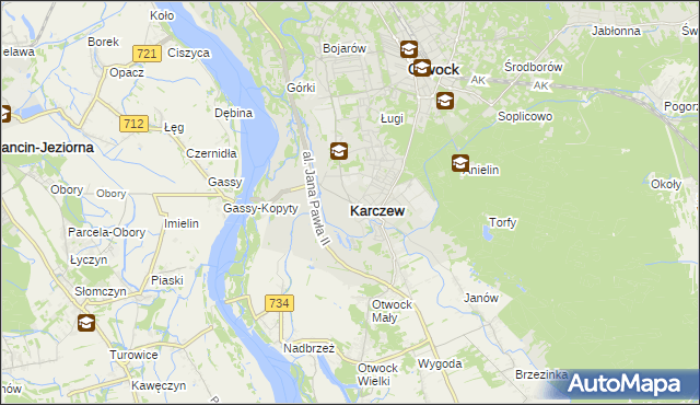 mapa Karczew powiat otwocki, Karczew powiat otwocki na mapie Targeo