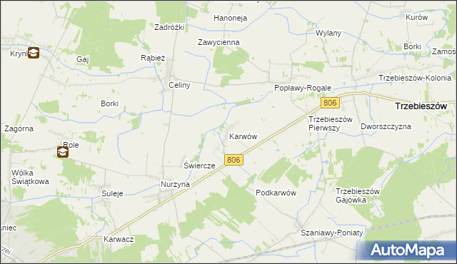 mapa Karwów gmina Trzebieszów, Karwów gmina Trzebieszów na mapie Targeo