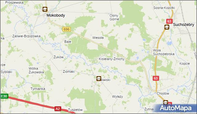 mapa Kisielany-Żmichy, Kisielany-Żmichy na mapie Targeo
