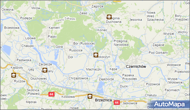 mapa Kłokoczyn gmina Czernichów, Kłokoczyn gmina Czernichów na mapie Targeo