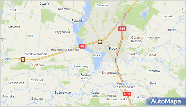 mapa Kock powiat lubartowski, Kock powiat lubartowski na mapie Targeo
