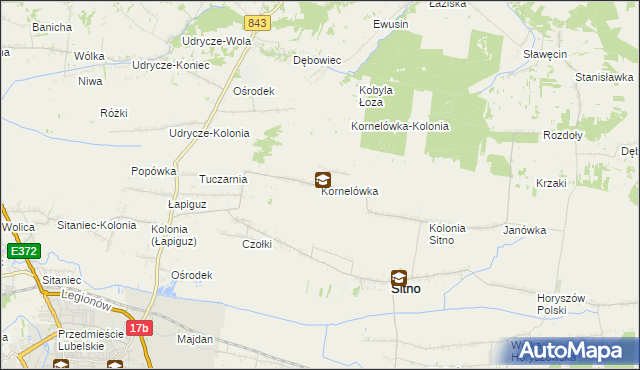 mapa Kornelówka gmina Sitno, Kornelówka gmina Sitno na mapie Targeo