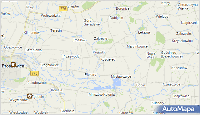 mapa Kościelec gmina Proszowice, Kościelec gmina Proszowice na mapie Targeo