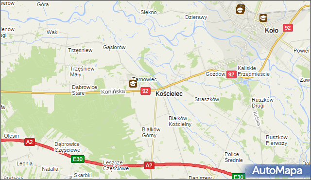 mapa Kościelec powiat kolski, Kościelec powiat kolski na mapie Targeo