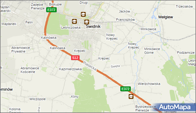 mapa Krępiec gmina Mełgiew, Krępiec gmina Mełgiew na mapie Targeo