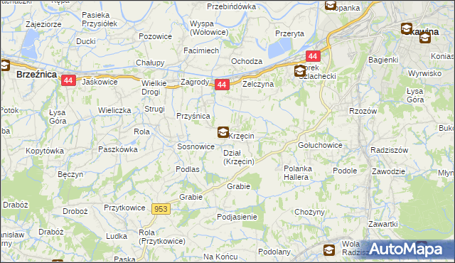 mapa Krzęcin gmina Skawina, Krzęcin gmina Skawina na mapie Targeo