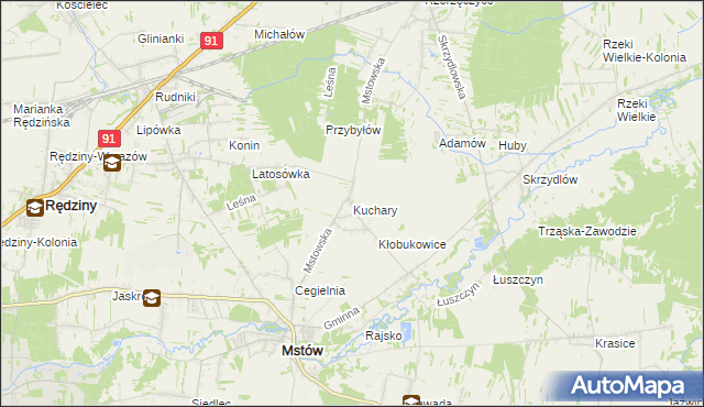 mapa Kuchary gmina Mstów, Kuchary gmina Mstów na mapie Targeo