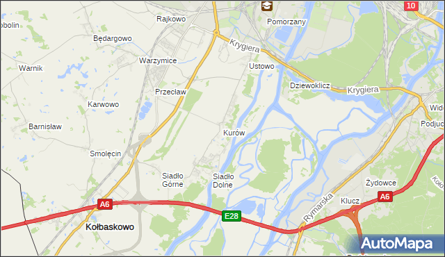 mapa Kurów gmina Kołbaskowo, Kurów gmina Kołbaskowo na mapie Targeo