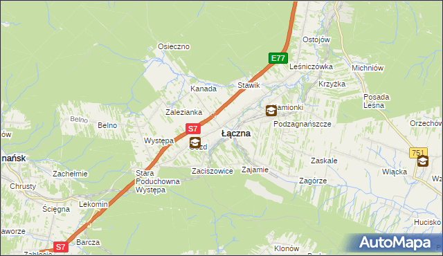 mapa Łączna powiat skarżyski, Łączna powiat skarżyski na mapie Targeo