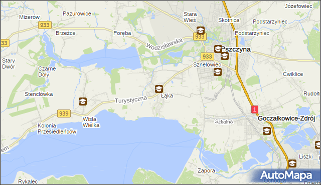 mapa Łąka gmina Pszczyna, Łąka gmina Pszczyna na mapie Targeo