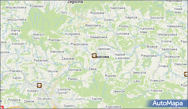 mapa Laskowa powiat limanowski, Laskowa powiat limanowski na mapie Targeo