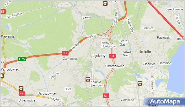 mapa Lędziny powiat bieruńsko-lędziński, Lędziny powiat bieruńsko-lędziński na mapie Targeo