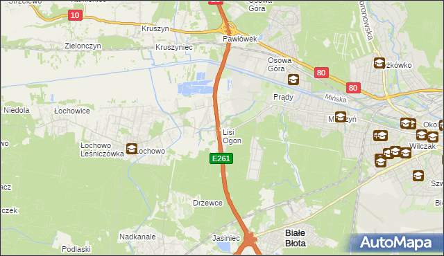 mapa Lisi Ogon gmina Białe Błota, Lisi Ogon gmina Białe Błota na mapie Targeo