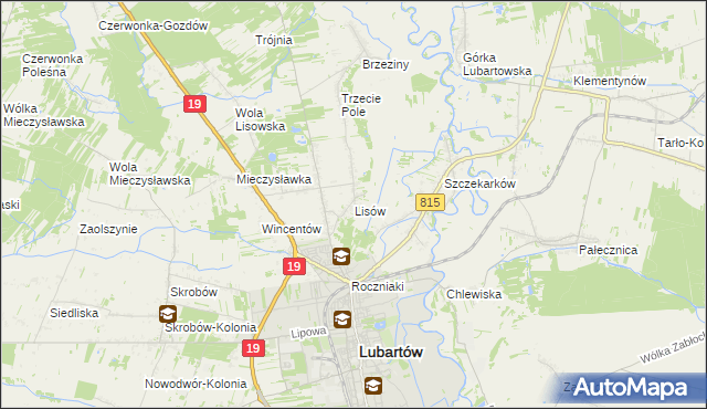 mapa Lisów gmina Lubartów, Lisów gmina Lubartów na mapie Targeo
