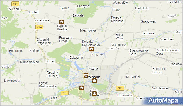 mapa Łobzów gmina Wolbrom, Łobzów gmina Wolbrom na mapie Targeo