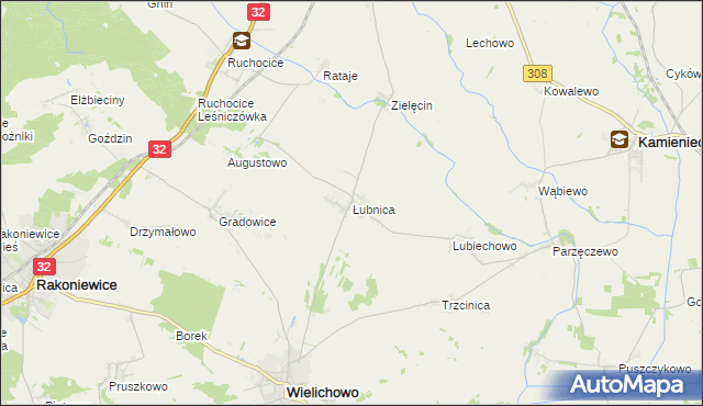 mapa Łubnica gmina Wielichowo, Łubnica gmina Wielichowo na mapie Targeo