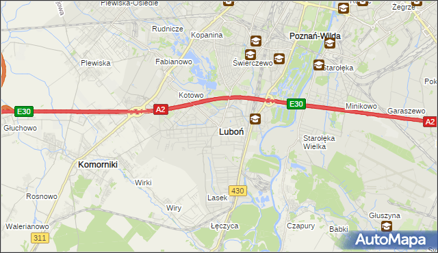 mapa Luboń powiat poznański, Luboń powiat poznański na mapie Targeo