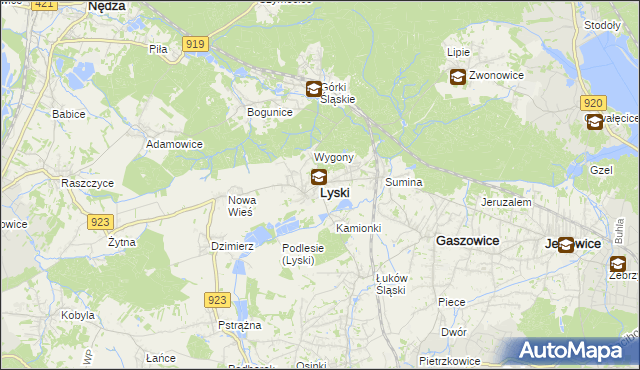 mapa Lyski powiat rybnicki, Lyski powiat rybnicki na mapie Targeo