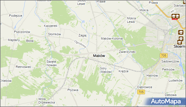 mapa Maków powiat skierniewicki, Maków powiat skierniewicki na mapie Targeo