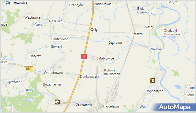 mapa Małkowice gmina Orły, Małkowice gmina Orły na mapie Targeo