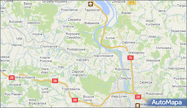 mapa Marcinkowice gmina Chełmiec, Marcinkowice gmina Chełmiec na mapie Targeo