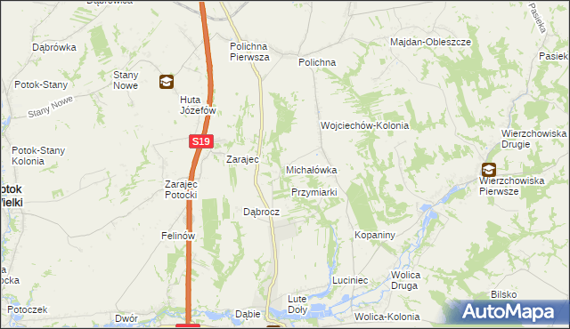 mapa Michałówka gmina Modliborzyce, Michałówka gmina Modliborzyce na mapie Targeo