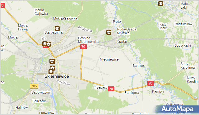 mapa Miedniewice gmina Skierniewice, Miedniewice gmina Skierniewice na mapie Targeo