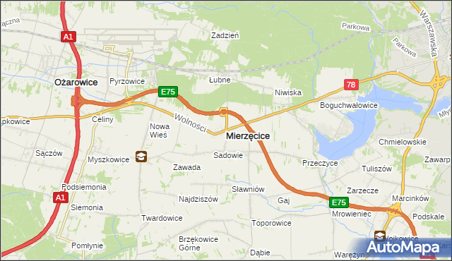 mapa Mierzęcice, Mierzęcice na mapie Targeo