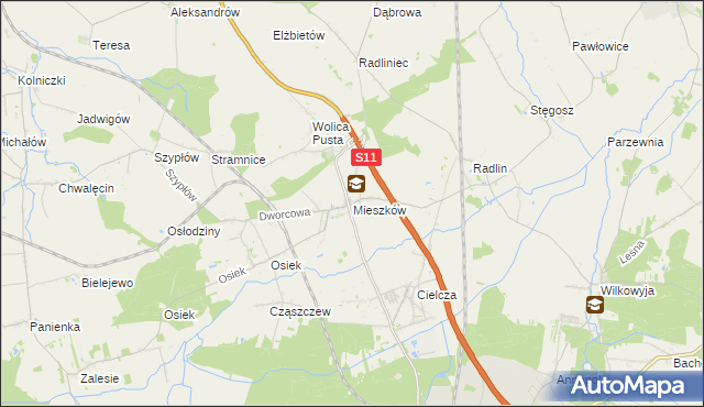 mapa Mieszków gmina Jarocin, Mieszków gmina Jarocin na mapie Targeo